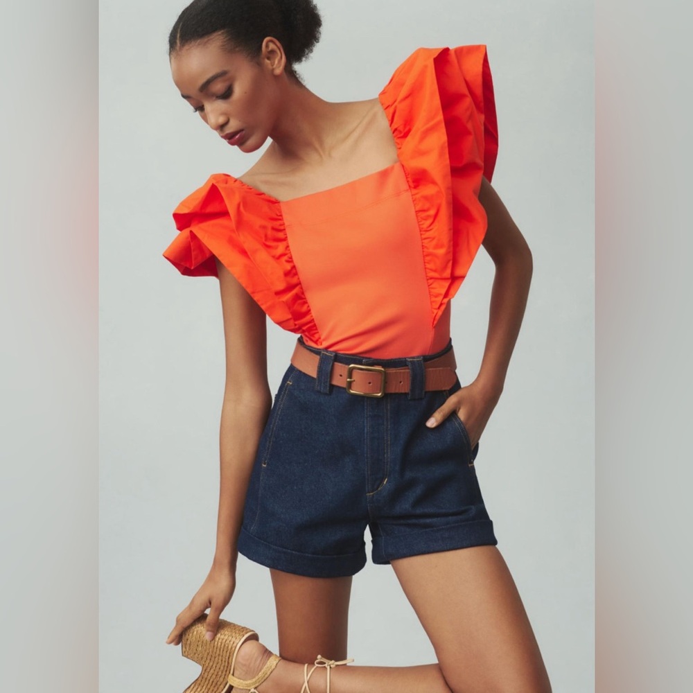 NWT Sunday in Brooklyn orange ruffle tank bought from Anthropologie, size XS